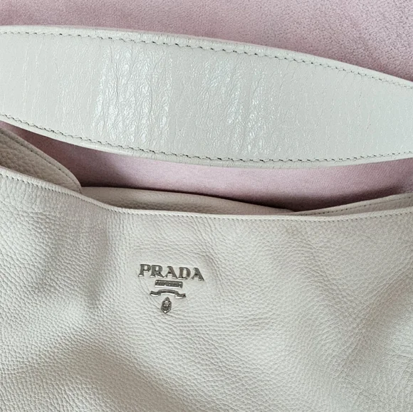 Prada Cream Pebbled Leather Hobo Bag - Picture 7 of 16